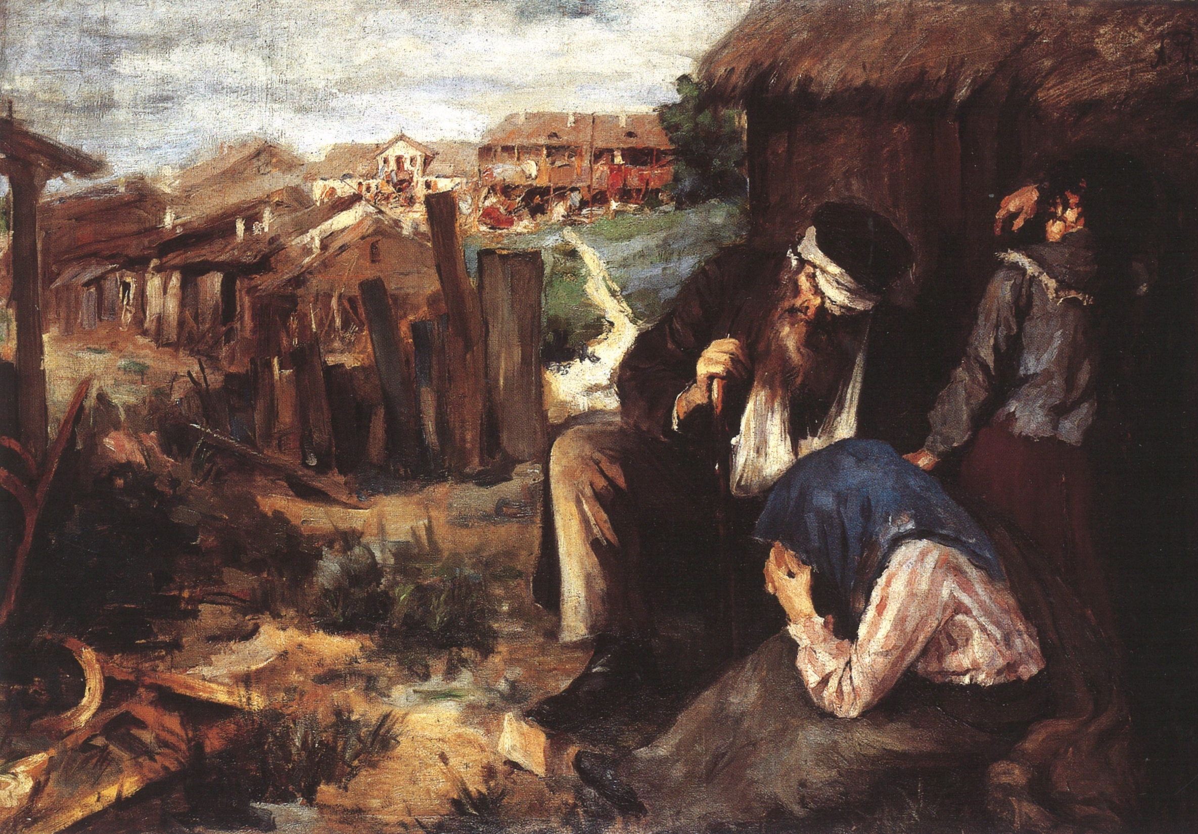 Abel Pann’s The Day after the Pogrom: A Courtyard with Ruins and a Bereaved Family, 1903.